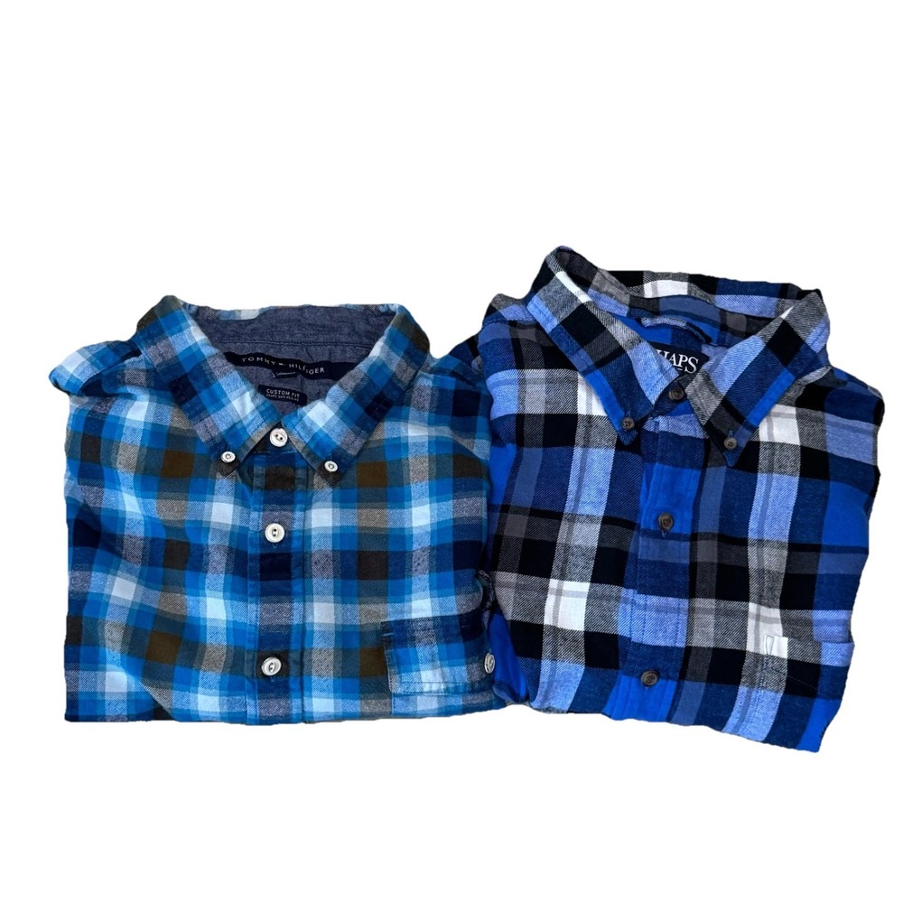 Tommy Hilfiger/ Chaps Shirts  100% COTTON Mens XXL‎ Plaid Long Sleeve Lot Of 2